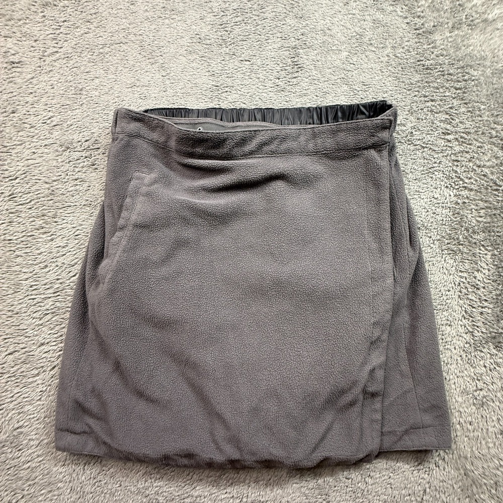 Uniqlo Fleece Wrap Mini Skirt Gray Womens L w/ Pockets Outdoor Hiking
